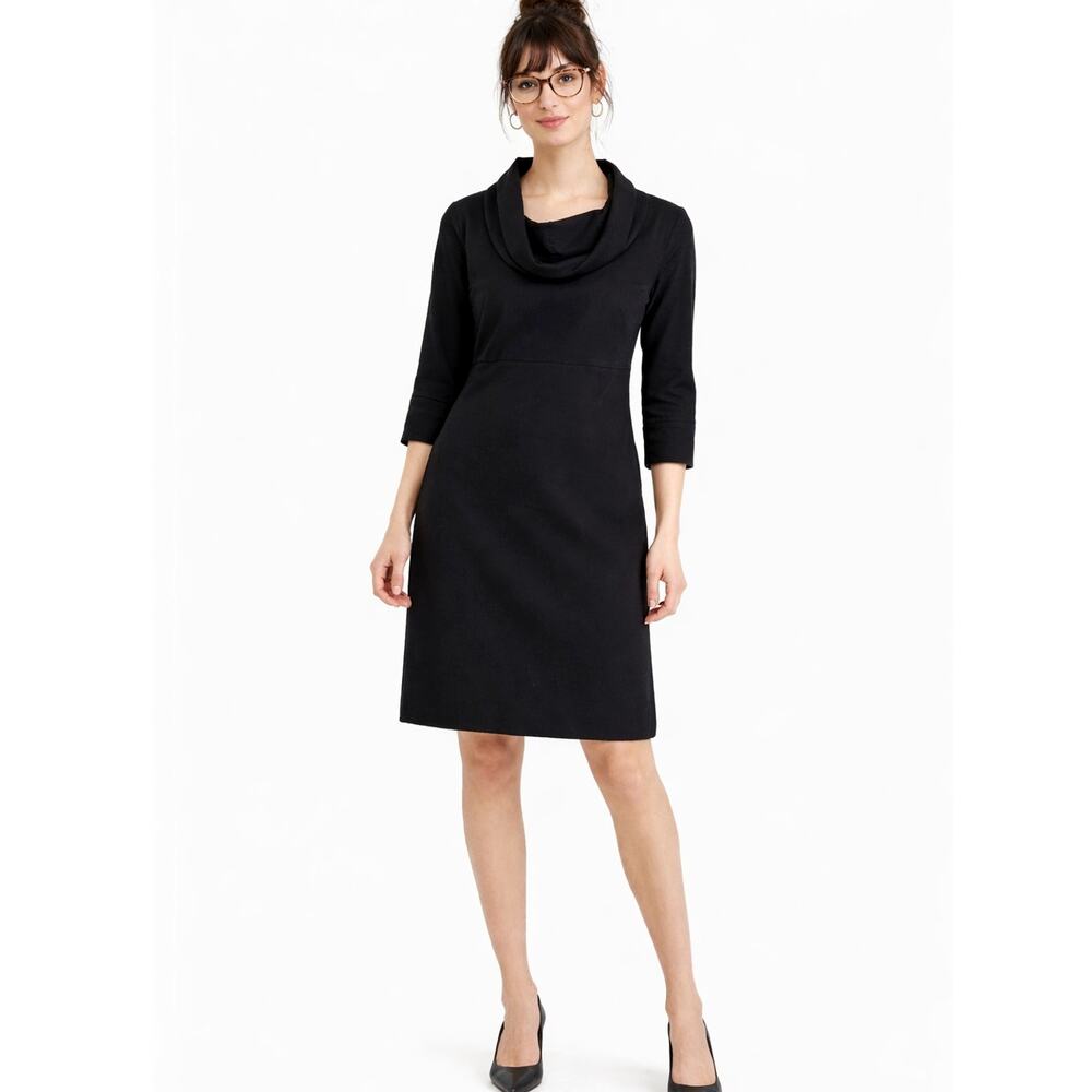 J Crew 4 Cowl Neck $198 Stretch Wool Work Dress Bodycon Pencil Skirt Black